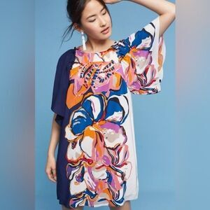 Anthropologie Maeve Vero Floral 100% Silk Dress Abstract Art Multicolor XS